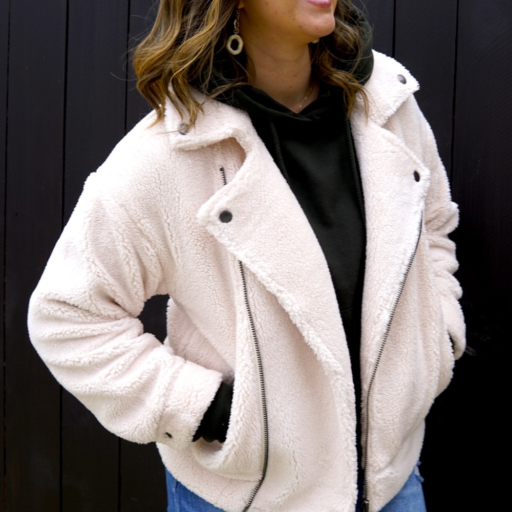 SHERPA MOTO JACKET - Boxy Fit, Working Zipper + Snap Buttons, Full Collar